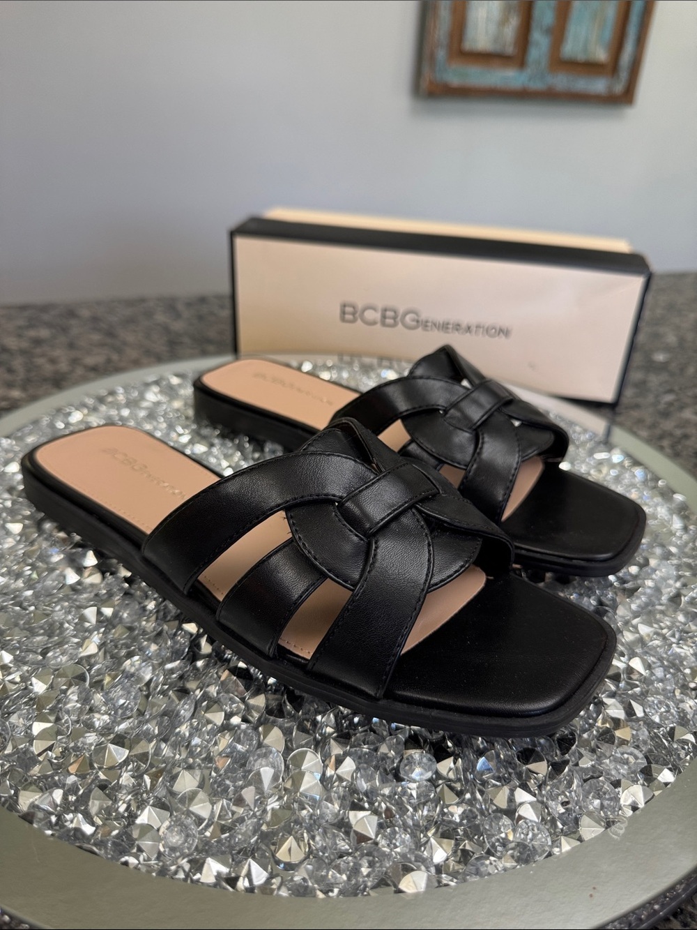 BCBGeneration Black Braided Slide Mules NEW 8.5